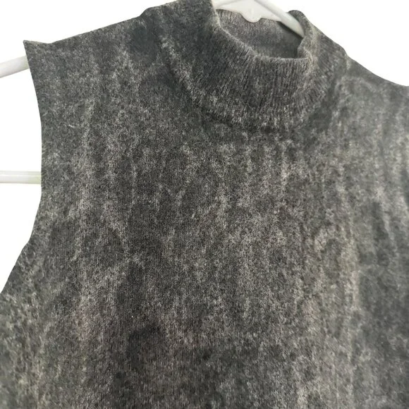 Vtg 90s Jone New York Womens Charcoal Gray Wool Animal Print Sleeveless Top M - Picture 2 of 7